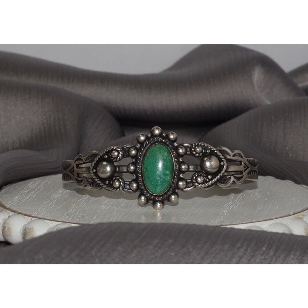 Maisel’s Sterling Silver Green Turquoise Cuff Bracelet 18.3G / 5.75in